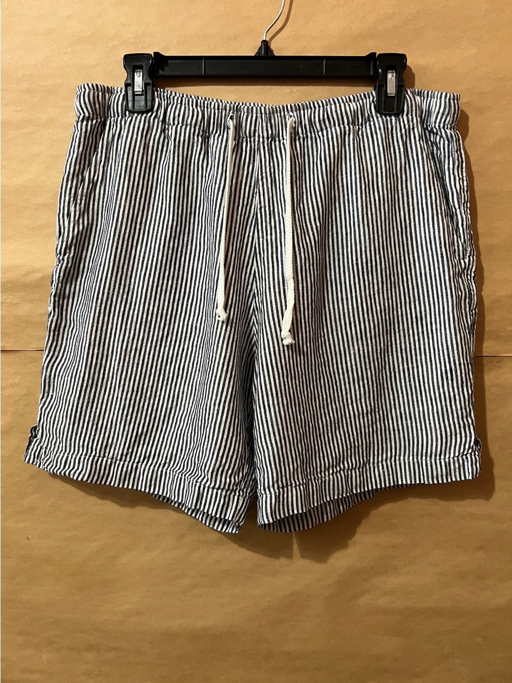 Alex Crane | Men's Linen Bo Shorts Lines Stripe Pull-On Shorts Size L
